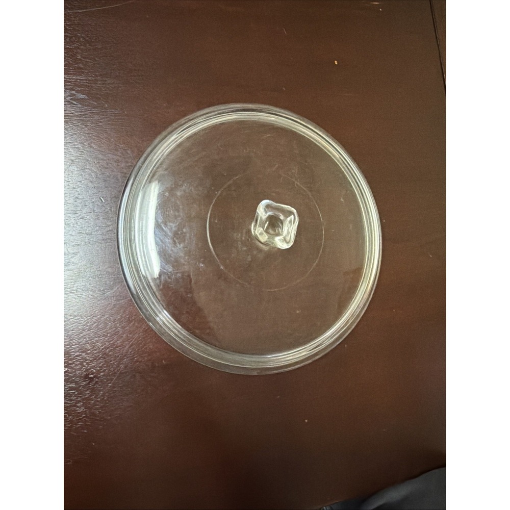 Clear Glass Round Replacement Lid 9.5" Outside 9" Inside FitsWare. Square knob